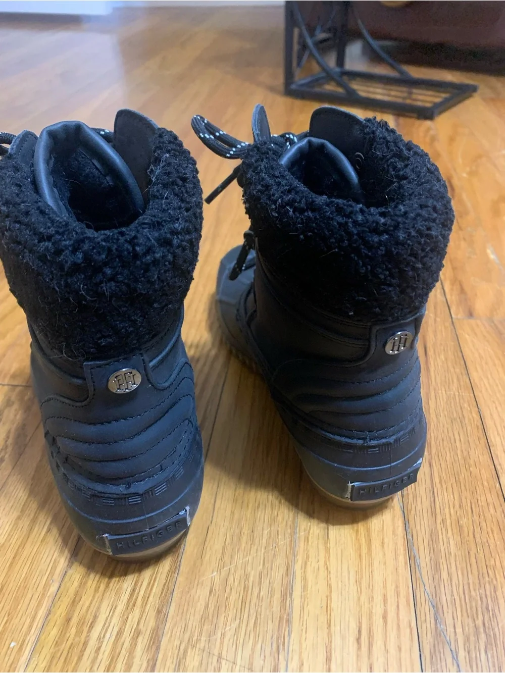 Tommy Hilfiger Black Lace-Up Women's Winter Rain Boots